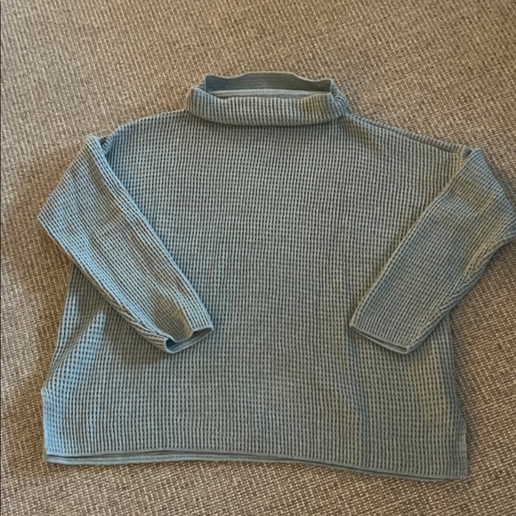 Eileen Fisher funnel neck blue tweed sweater Sz XS/TP